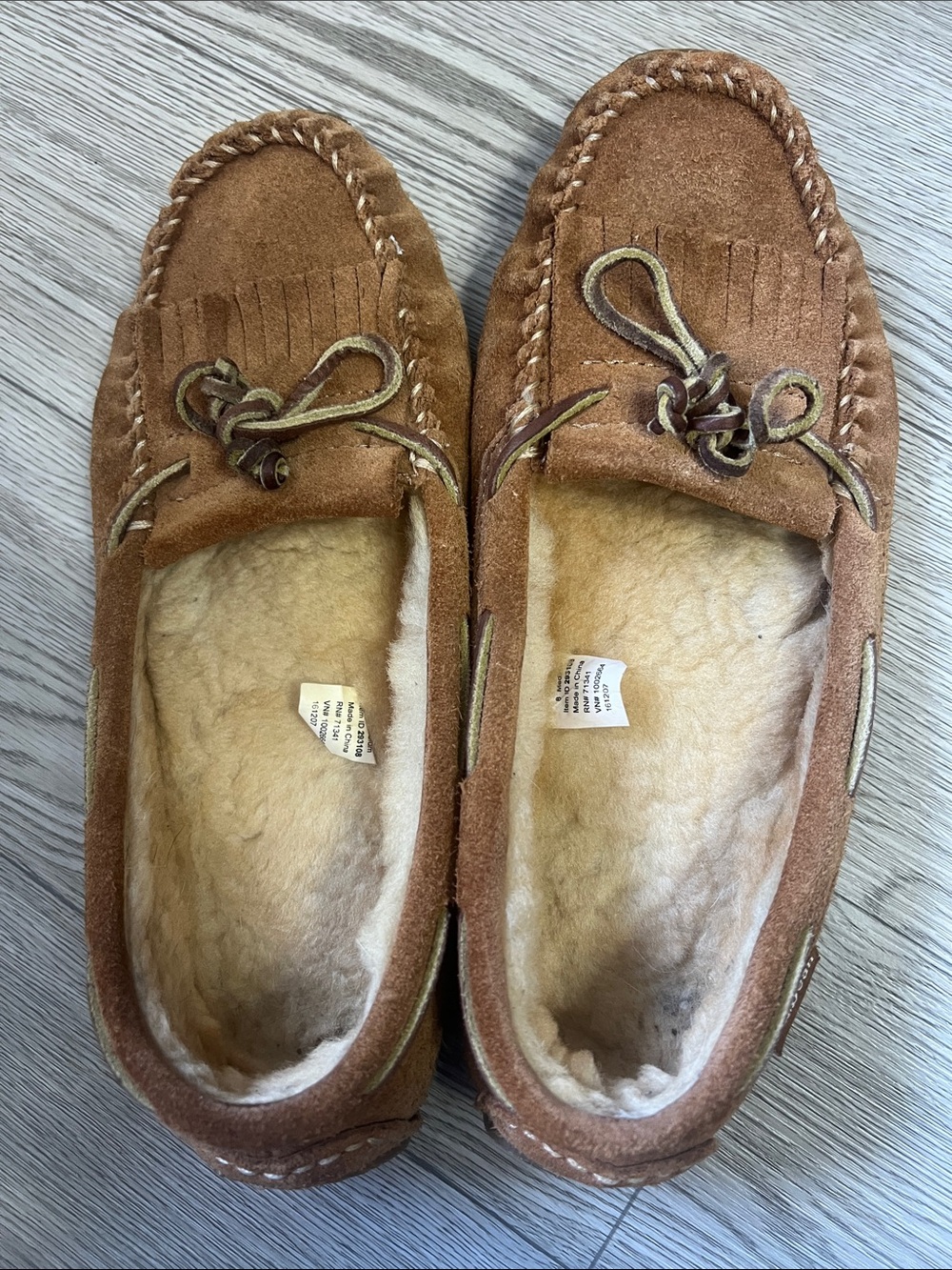 L.L. Bean Chestnut Suede Shearling Moccasin Slippers